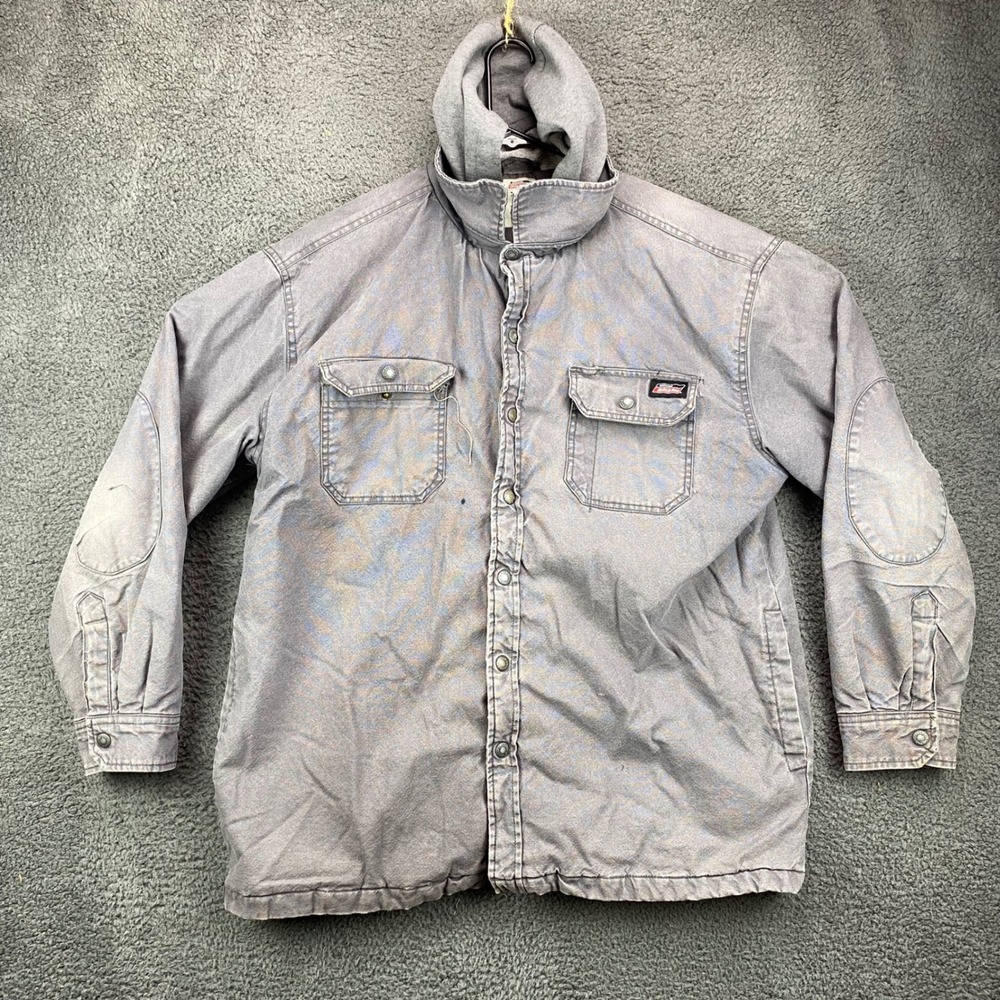 Dickies Mens XL Gray Hooded Quilted‎ Flannel Lined Workwear Shirt Jacket